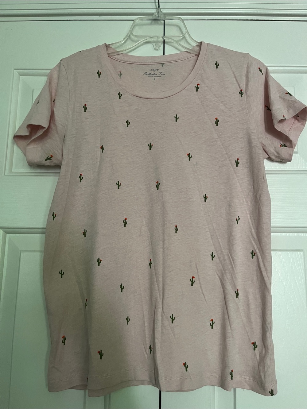J Crew Collector Tee Light Pink Cactus Print Short Sleeve size S